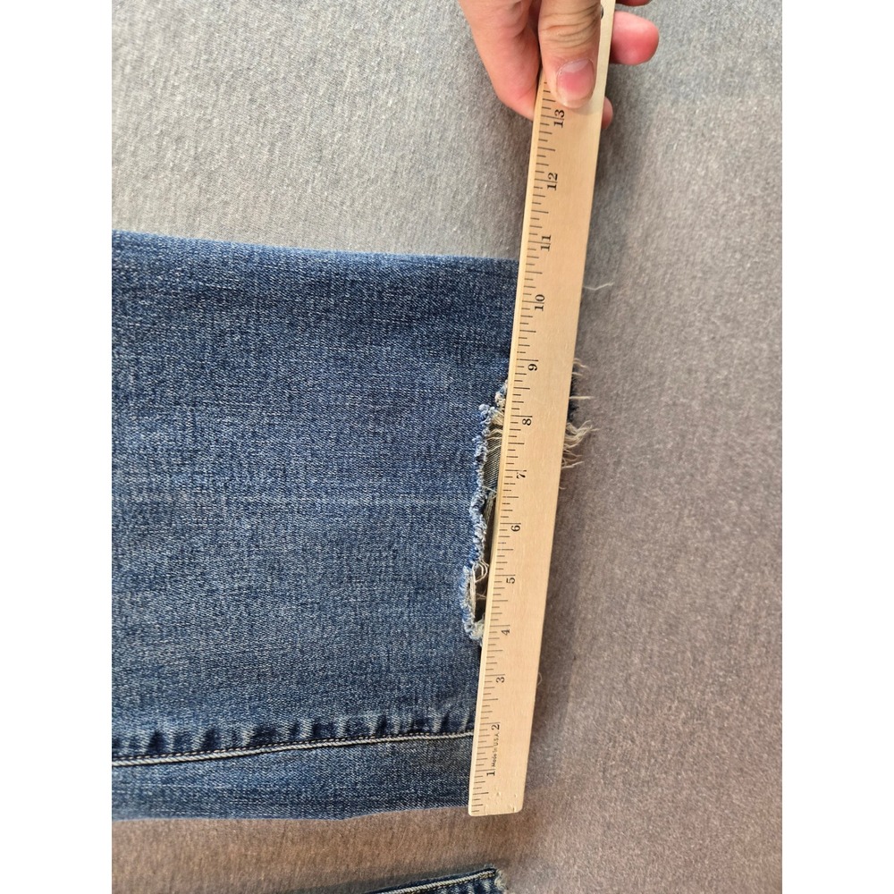 American Eagle Jeans Women 6 Blue Super Hi-Rise‎ Crop Flare Distressed Raw Hem - Picture 11 of 14